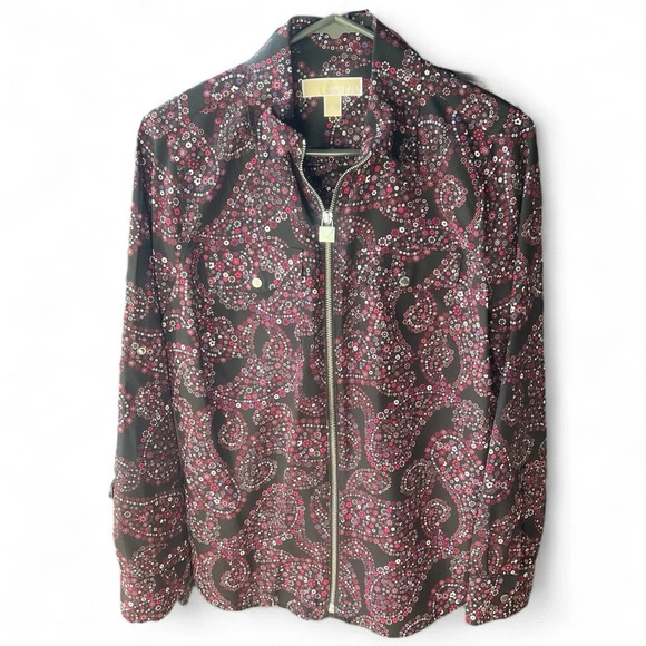 Michael Kors zip up long sleeve blouse w/2 pockets and cute zipper pull size M - Picture 1 of 13